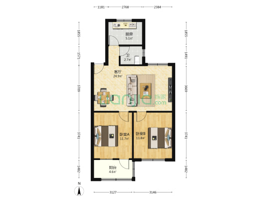 长港小区 2室1厅1卫 72平方