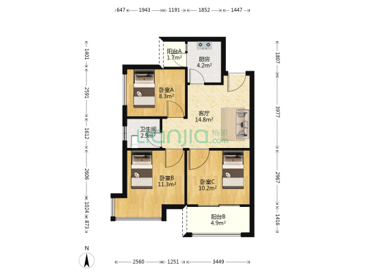 振业城一期 3室1厅1卫 79平方