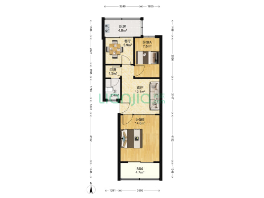 幸国里小区 2室2厅1卫 68平方