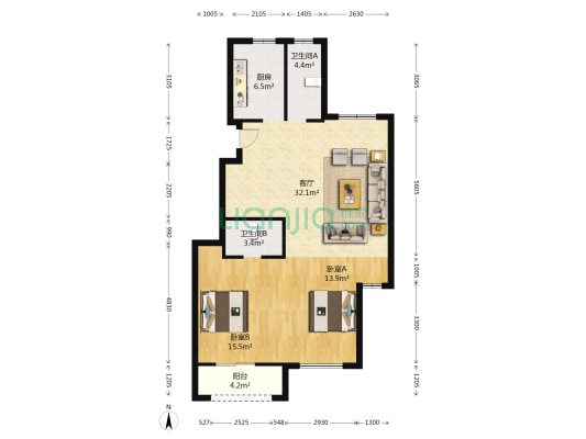复泰雅宸华庭 2室1厅2卫 103平方