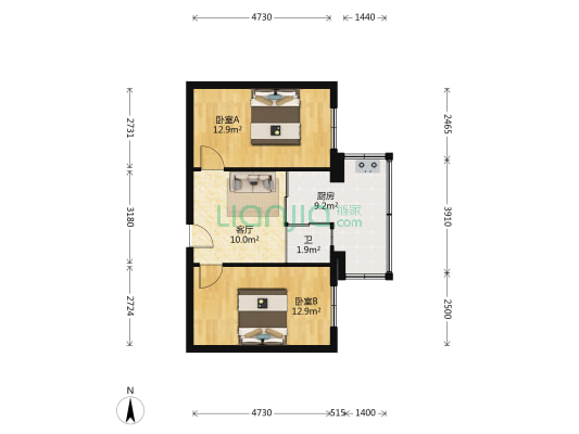 铁路芙蓉小区 2室1厅1卫 60平方