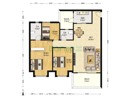 和富一品 3室1厅2卫 128平方