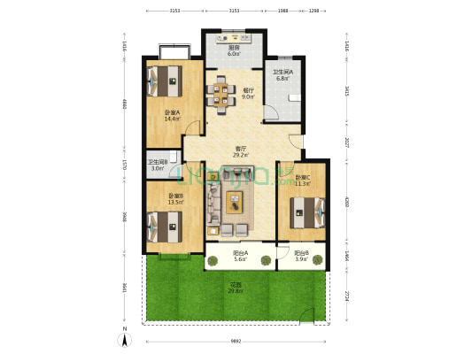 万泰颐轩名都 3室2厅2卫 127平方