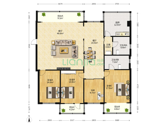 银兴小区 4室2厅2卫 190平方