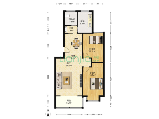 尚文苑 2室2厅1卫 105平方