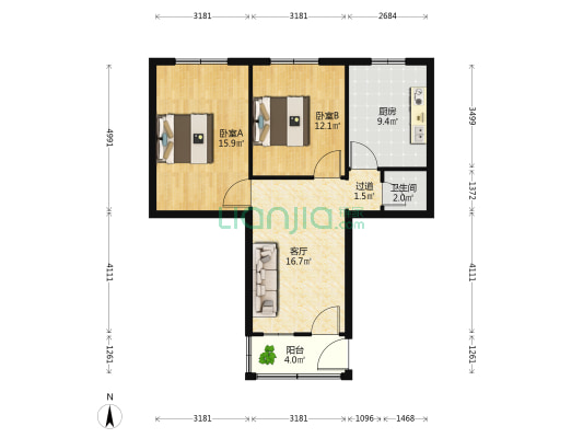 华佗庙 2室1厅1卫 68平方