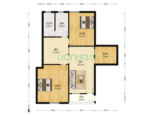 富宁路 3室2厅1卫 110平方