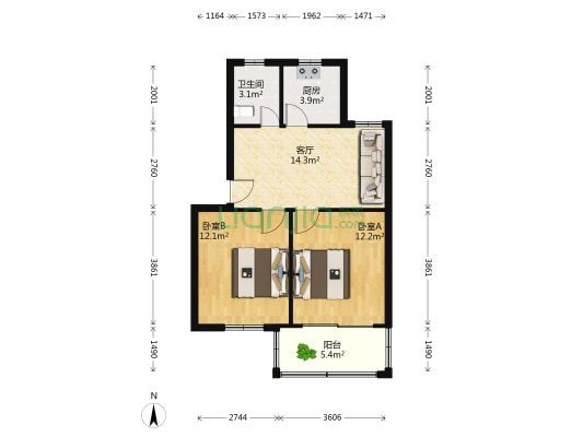 鹤翔里 2室1厅1卫 62平方