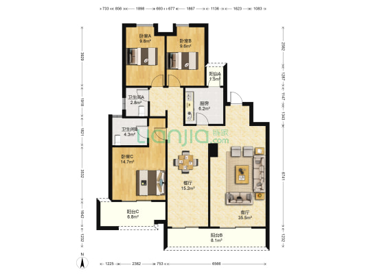 南湖庄园 3室2厅2卫 152平方