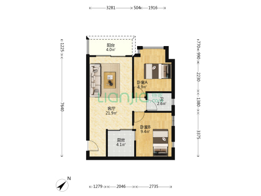和华尚悦公馆 2室1厅1卫 74平方