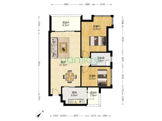 光大花园水岸榕城 2室1厅1卫 80平方