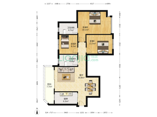 恒大翡翠华庭二期 3室1厅2卫 112平方