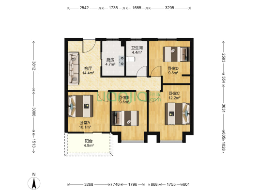 红星丰璟苑 4室1厅1卫 87平方