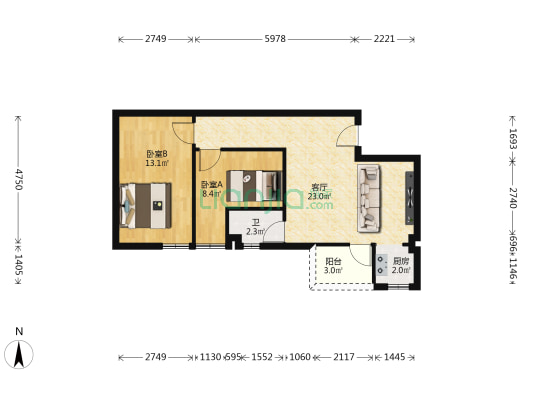 世纪楼 2室1厅1卫 67平方