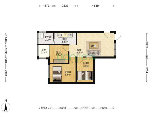 中山八路 3室1厅1卫 55平方