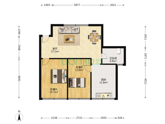 莲花坡小区 2室1厅1卫 78平方