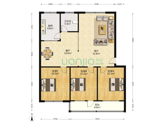 御碑楼南区 3室2厅1卫 135平方