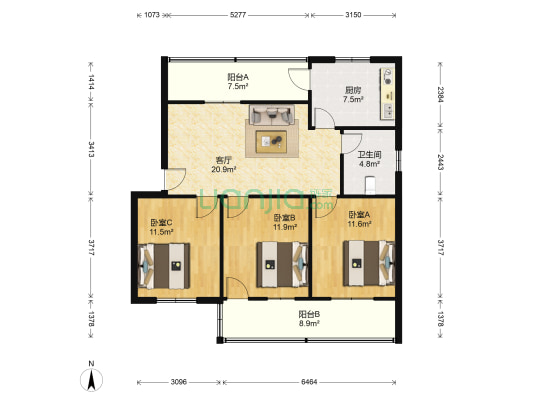 天成花园 3室1厅1卫 93平方
