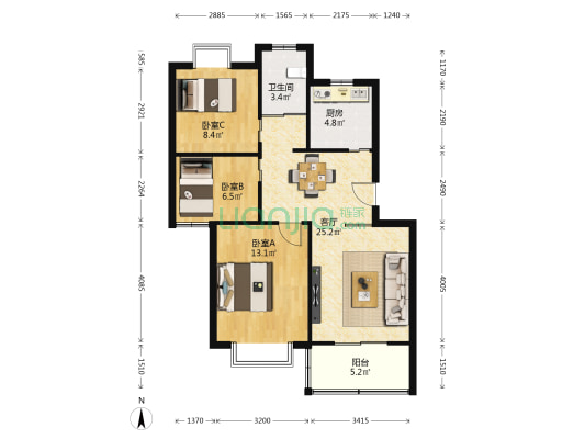 摄山星城观梅苑东区 3室1厅1卫 85平方