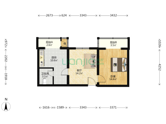 西大街6号楼 1室1厅1卫 64平方