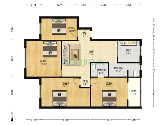 家和楼 4室1厅2卫 131平方