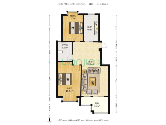 华都花园A区 2室1厅1卫 98平方