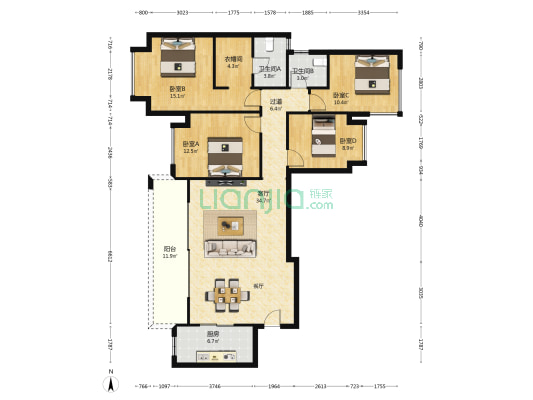 融创香璟台西苑四期 4室1厅2卫 139平方