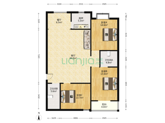 景泰花苑 3室2厅2卫 151平方