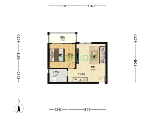 祥泰家园 1室1厅1卫 51平方