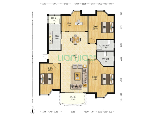 富豪山庄 4室1厅2卫 144平方