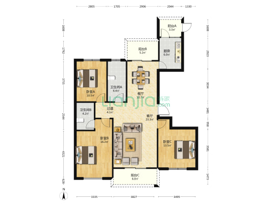 梅盛阳光园 3室2厅2卫 141平方