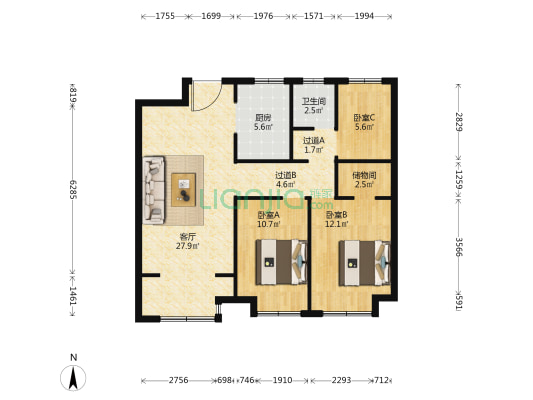 朝阳首府御园 3室1厅1卫 104平方