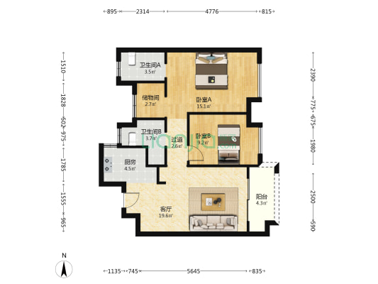 海上传奇 2室1厅2卫 87平方