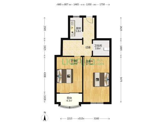 良友高层 2室0厅1卫 74平方