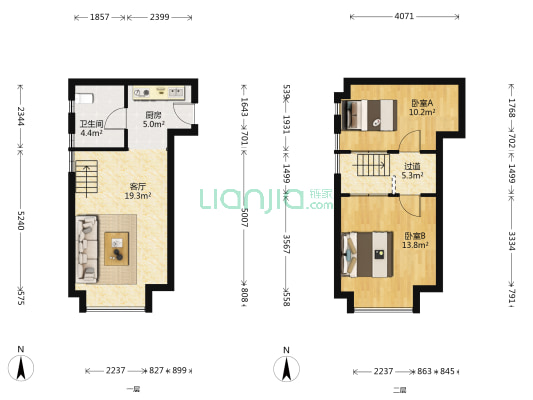 恒隆商业广场 2室1厅1卫 43平方
