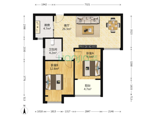 蓝海港湾紫薇湾 2室1厅1卫 89平方