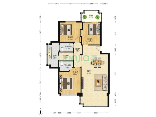 建昌花园 3室1厅2卫 114平方