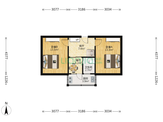 马栏广场东 2室2厅1卫 58平方