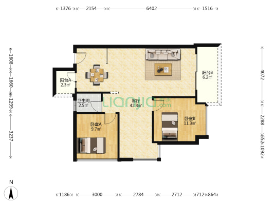 隆生·花边岭东 2室1厅1卫 94平方