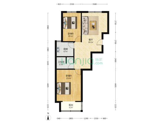 幸福嘉城 2室1厅1卫 86平方