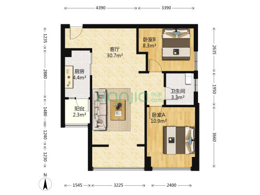 金科天籁城 2室1厅1卫 74平方
