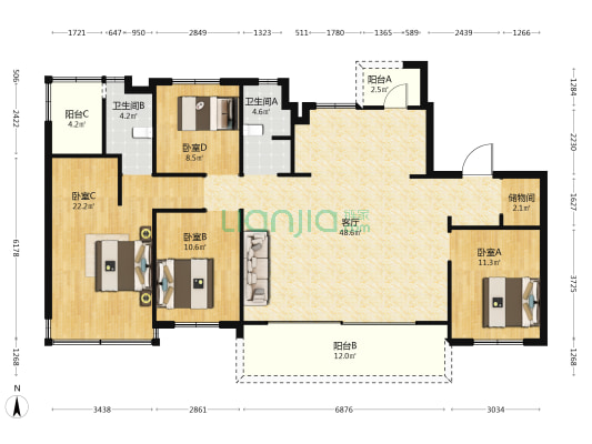 中海浣云居 4室1厅2卫 168平方
