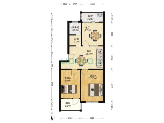 淮信综合楼（新民东路） 2室2厅1卫 72平方