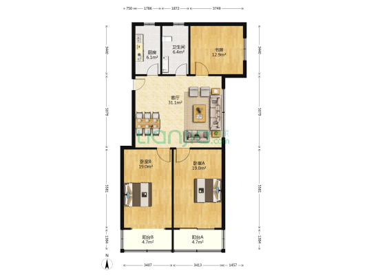 振和公寓 3室1厅1卫 126平方