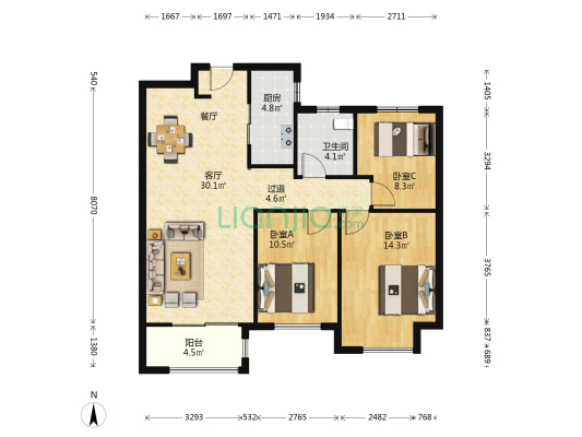 康桥九溪郡三期 3室1厅1卫 109平方