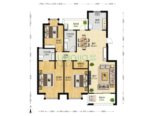 锦翠嘉苑 3室2厅2卫 124平方