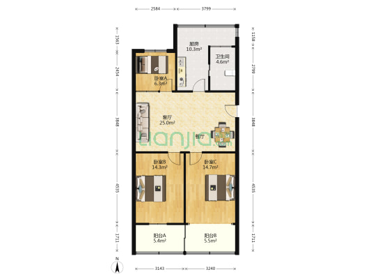 下河头30号院 3室1厅1卫 99平方