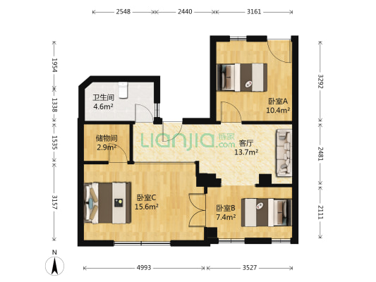 西园公寓 3室1厅1卫 58平方
