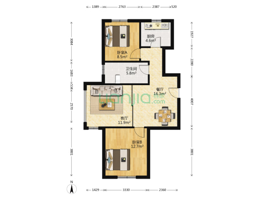 盛世福邸 2室2厅1卫 86平方