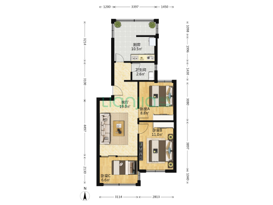 航天乙一区 3室1厅1卫 71平方